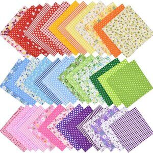 42Pcs Quilting Cotton Fabric Sheets, Multi-Color Floral Patchwork for DIY Sewing